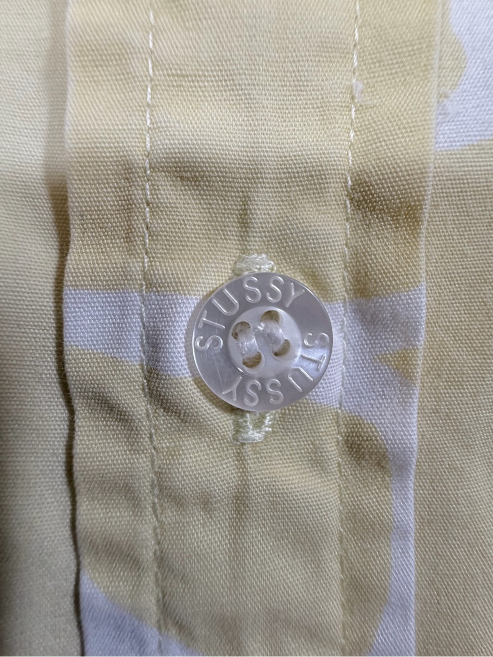 Vintage NOS Stussy “Back Flip” Yellow White Floral Striped Cotton Button-Up Sz L - Picture 4 of 11